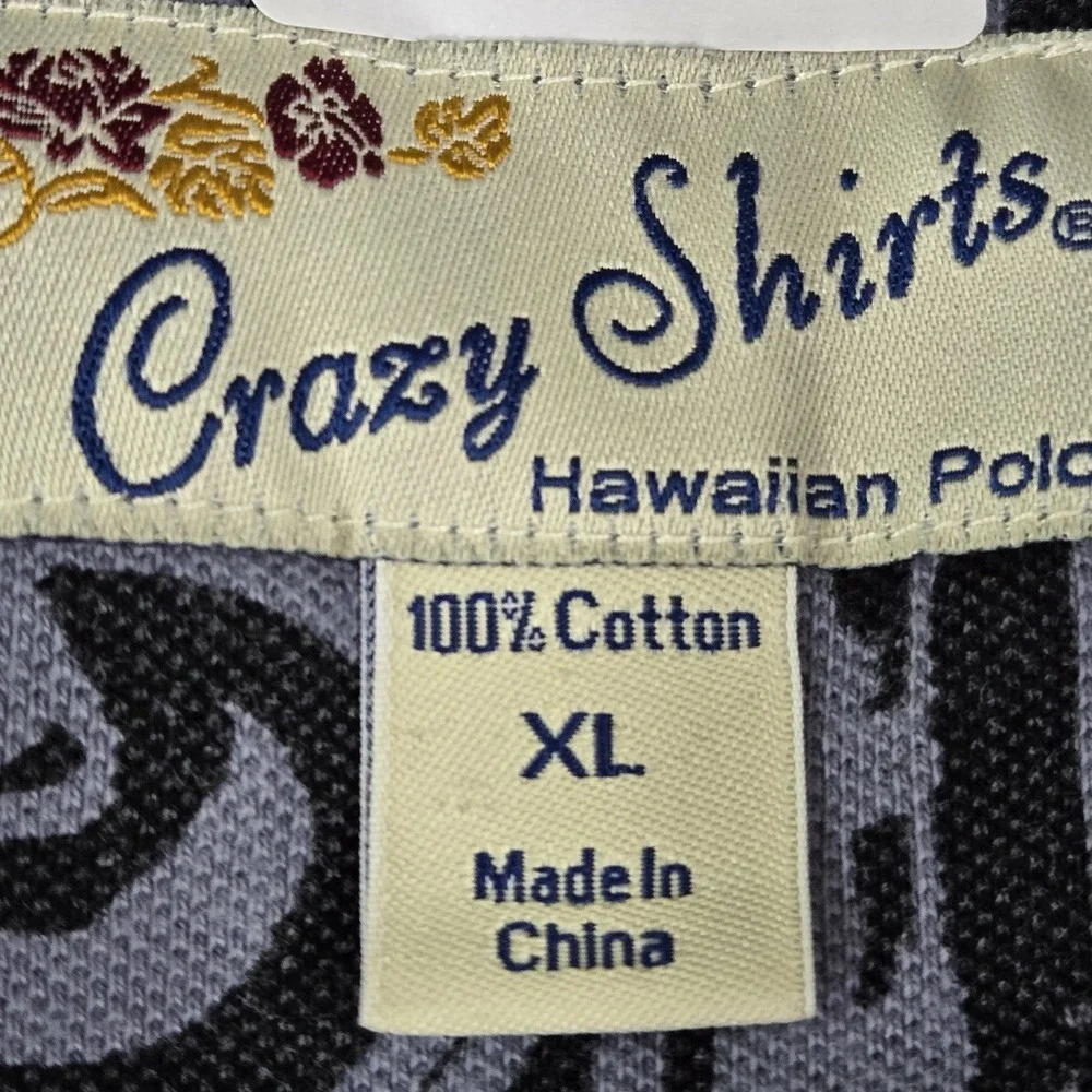 Crazy Shirts Men Polo XL Black Geometric Hawaiian Shirt‎ Short Y2K